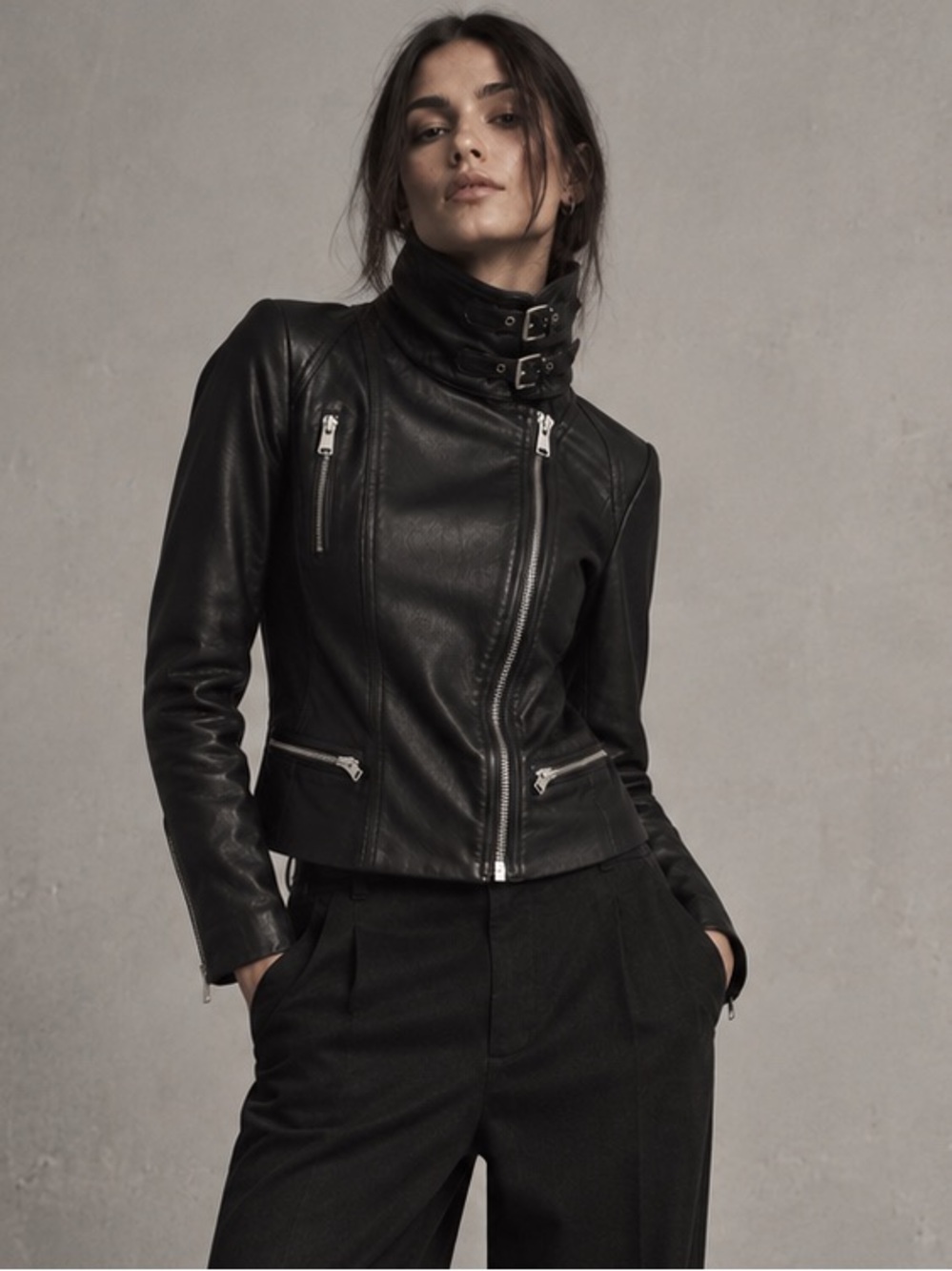 AllSaints Bales Black Genuine Leather Biker Moto Jacket - Size 2